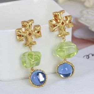NWOT Tory Burch Roxanne Green Double Drop Gold Post Back Earrings